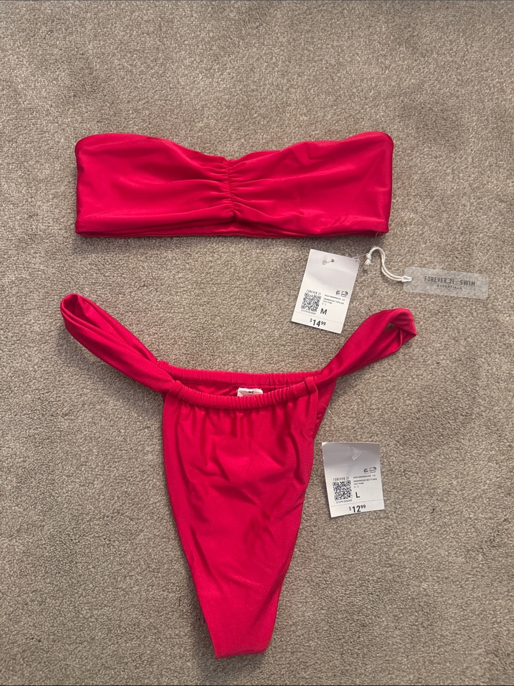 Forever 21 Bright Pink Bandeau Bikini Set